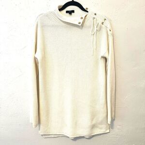 J. Crew White Ribbed Sweater Tunic Lace-up Shoulder Knit Mock Neck Women’s Sz M